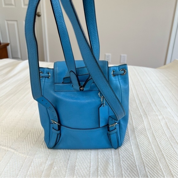 Coach Azure Blue Pebble Leather Silver Turn Lock Small Backpack - Picture 9 of 14